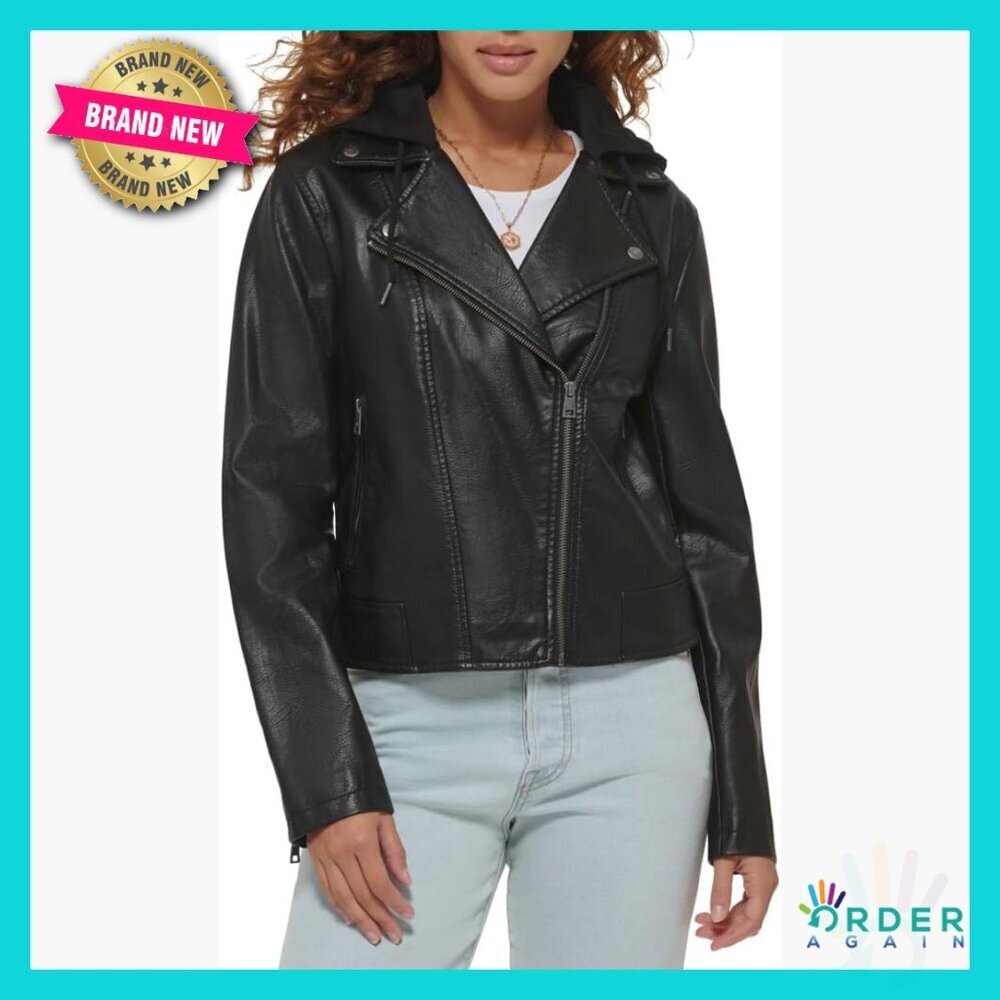 Classic Faux Leather Motorcycle Jacket Chic Retro Biker Style Long Sleeve